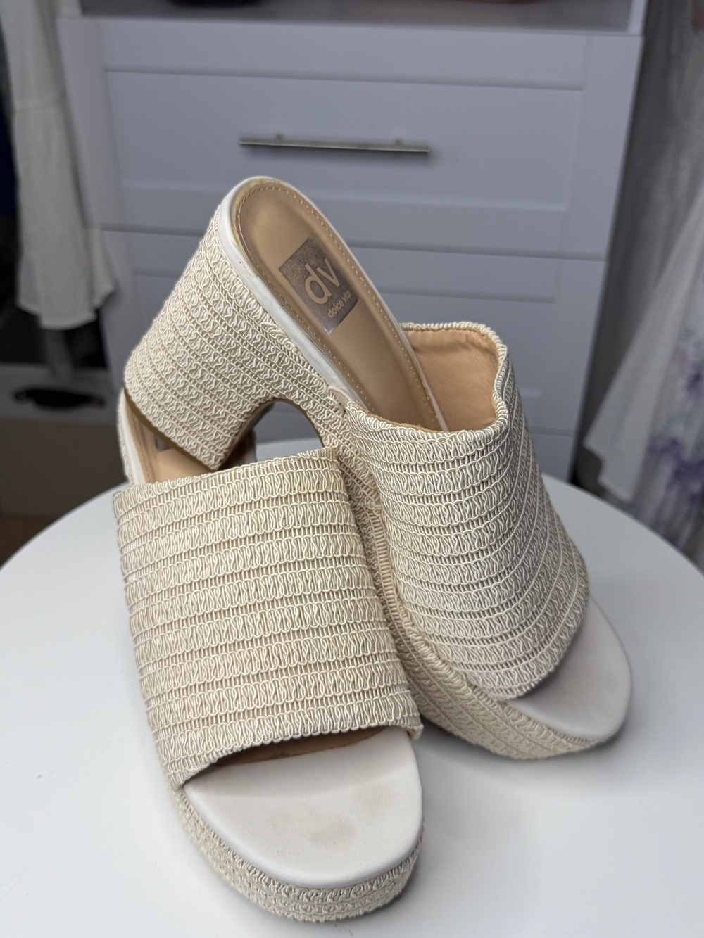 DV by Dolce Vita Cream Woven Block Heel Mules